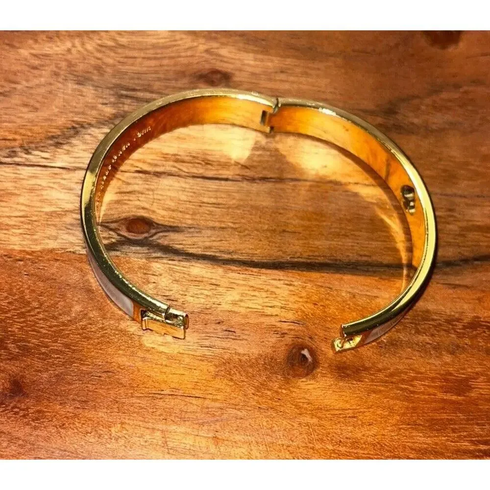 Kate Spade Gold Tone Off White Enamel Hinged Bangle Bracelet Stamped - Picture 11 of 11